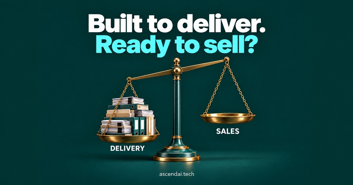 A balance scale weighted towards delivery, with an empty sales pan